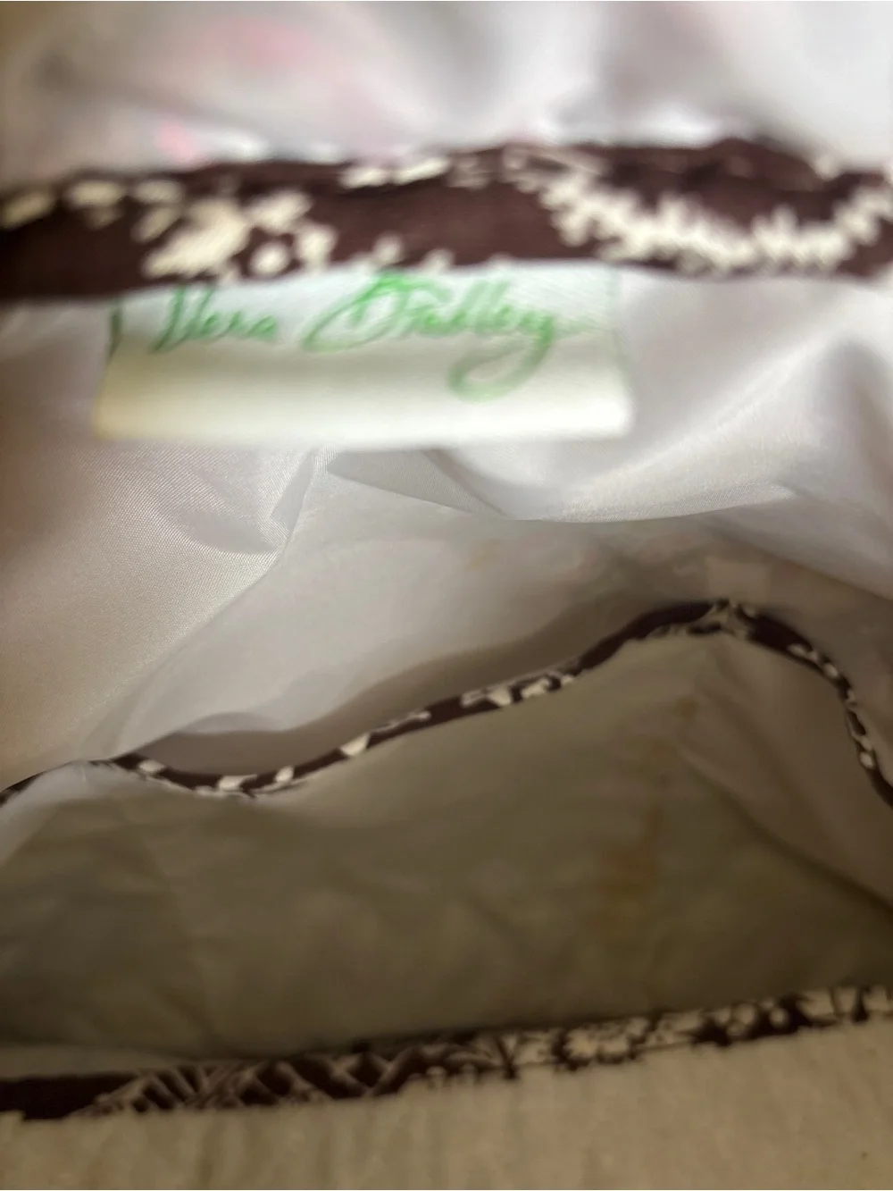 Vera Bradley Brown and Cream Quilted Duffel Diaper Bag with Pink Trim